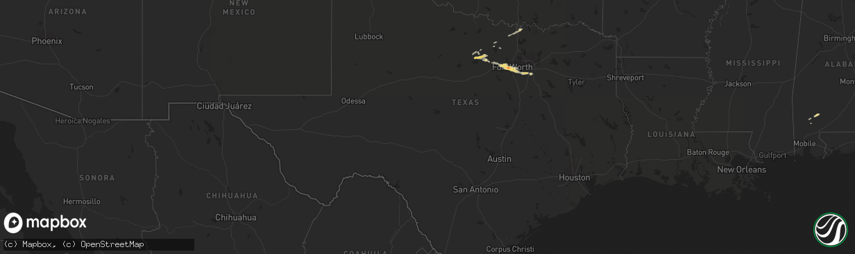 Hail map in Texas on March 16, 2016