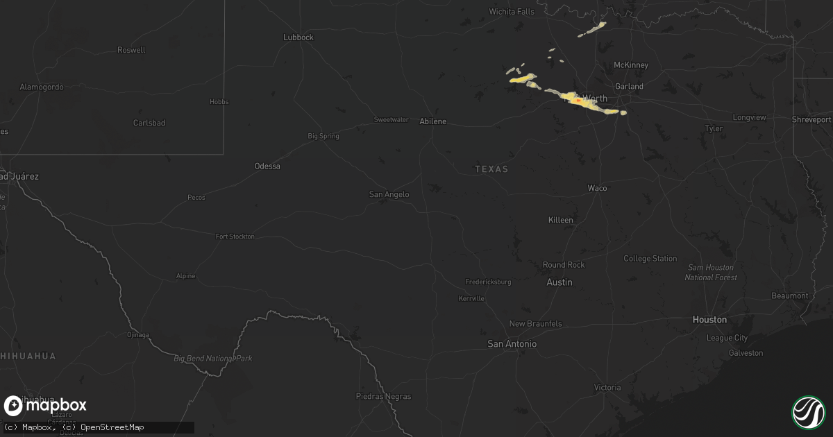 Hail map in Texas on March 16, 2016