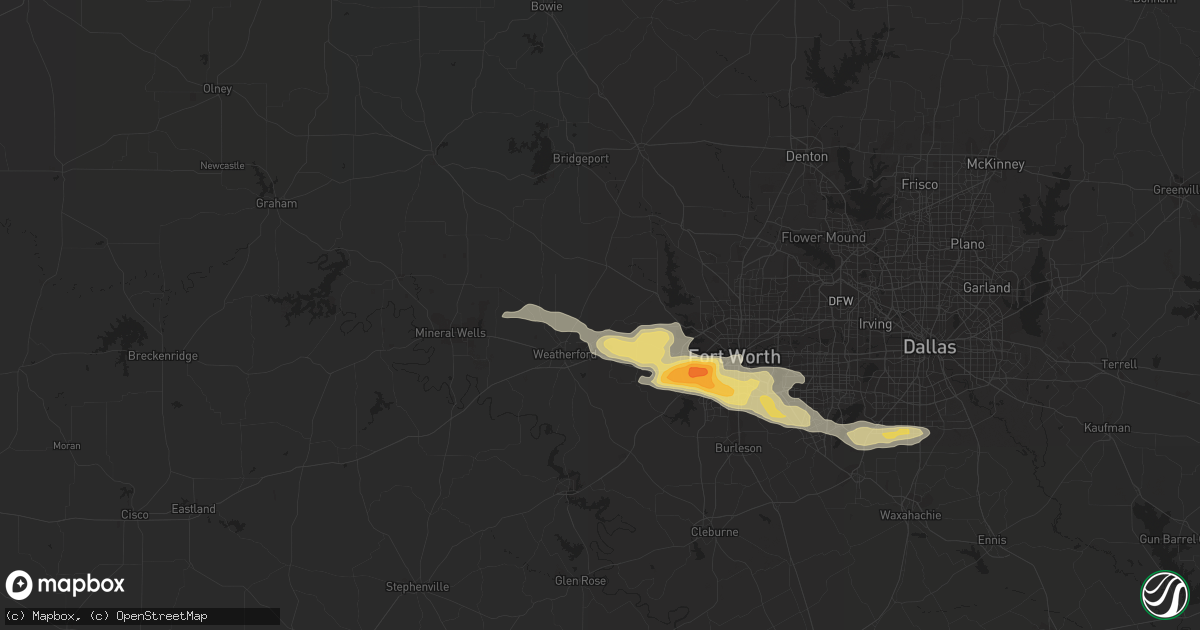 Hail map in Weatherford, TX on March 16, 2016