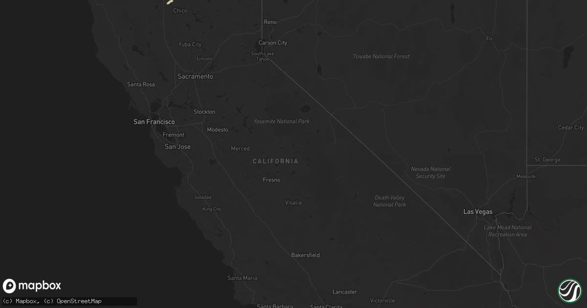 Hail map in California on March 16, 2018