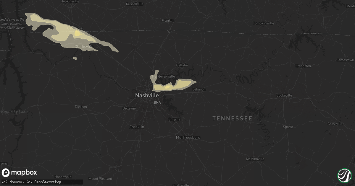 Hail map in Mount Juliet, TN on March 16, 2018