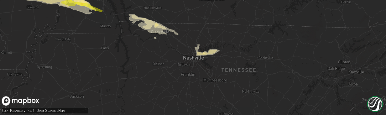 Hail map in Nashville, TN on March 16, 2018