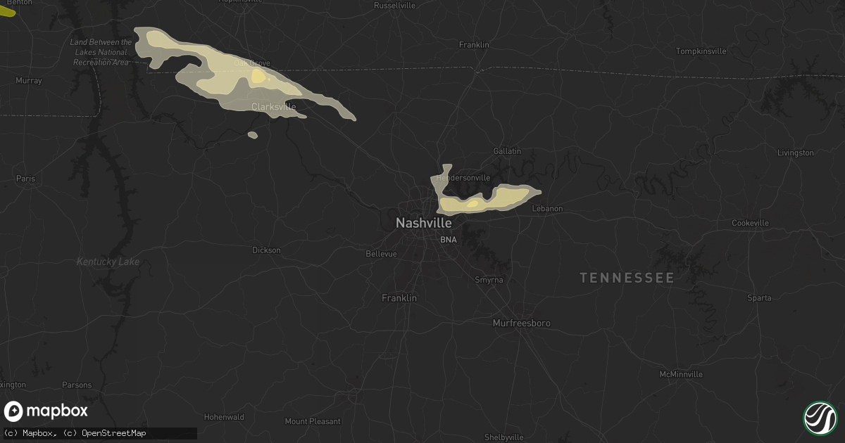 Hail map in Nashville, TN on March 16, 2018