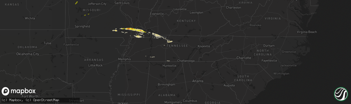 Hail map in Tennessee on March 16, 2018