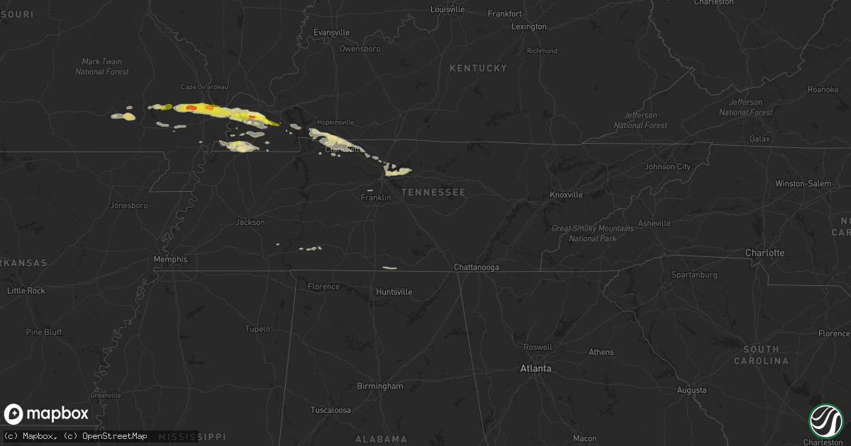 Hail map in Tennessee on March 16, 2018