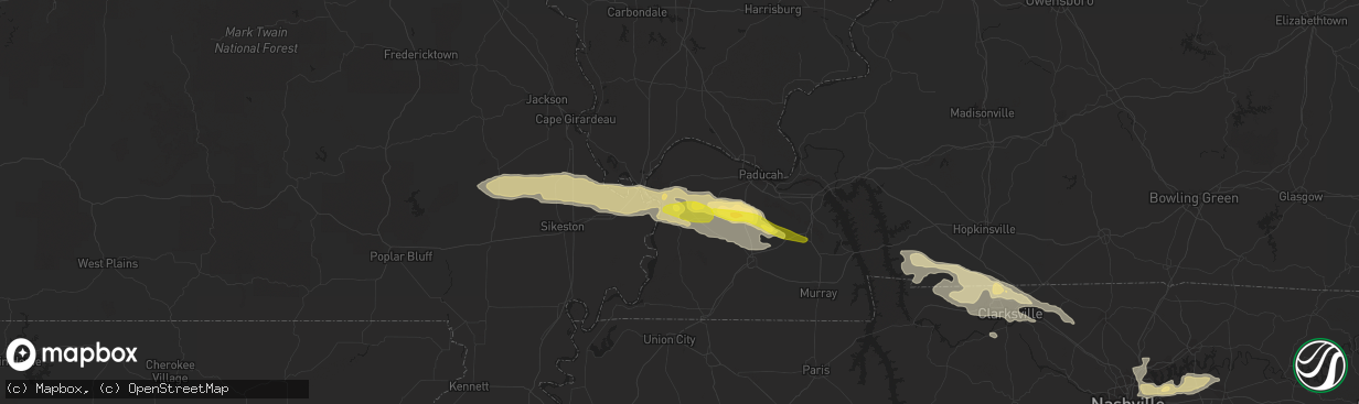 Hail map in Wickliffe, KY on March 16, 2018