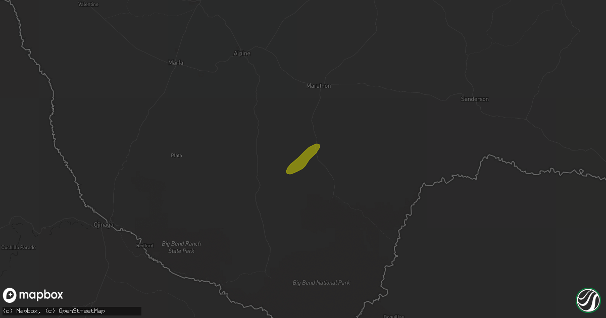 Hail map in Marathon, TX on March 16, 2020