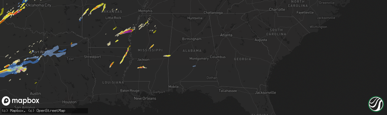 Hail map in Alabama on March 16, 2021