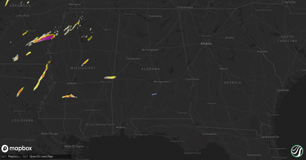 Hail map in Alabama on March 16, 2021