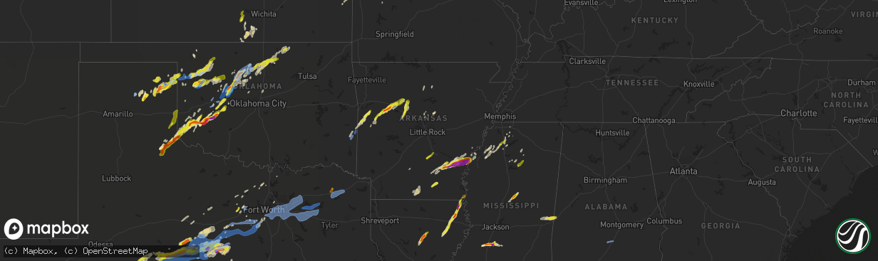 Hail map in Arkansas on March 16, 2021