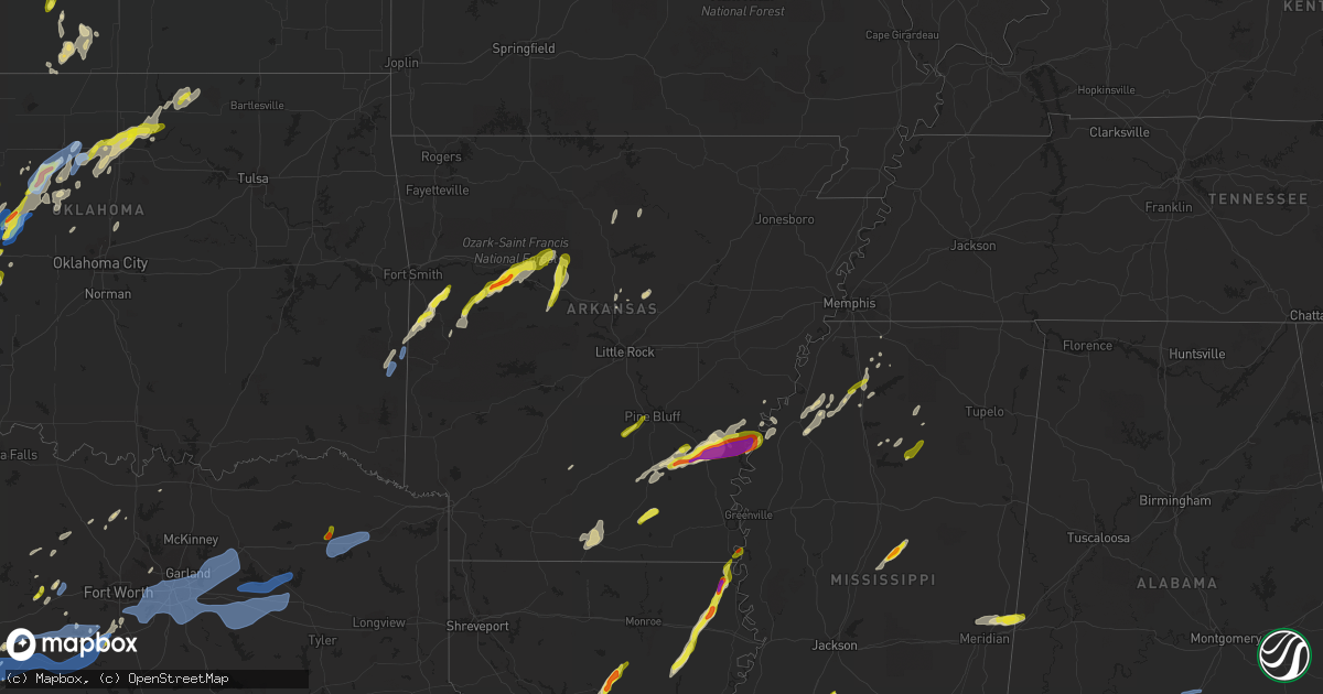 Hail map in Arkansas on March 16, 2021