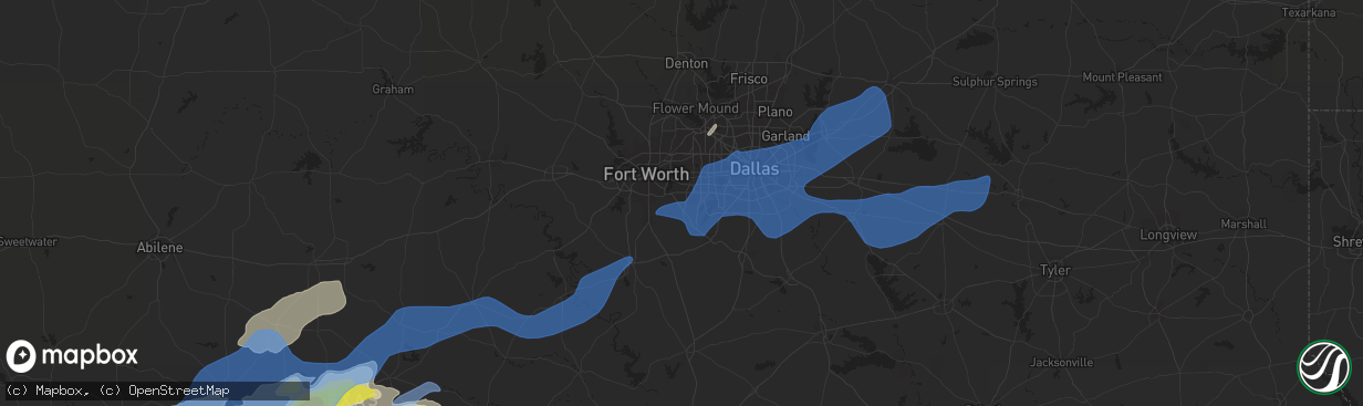 Hail map in Arlington, TX on March 16, 2021