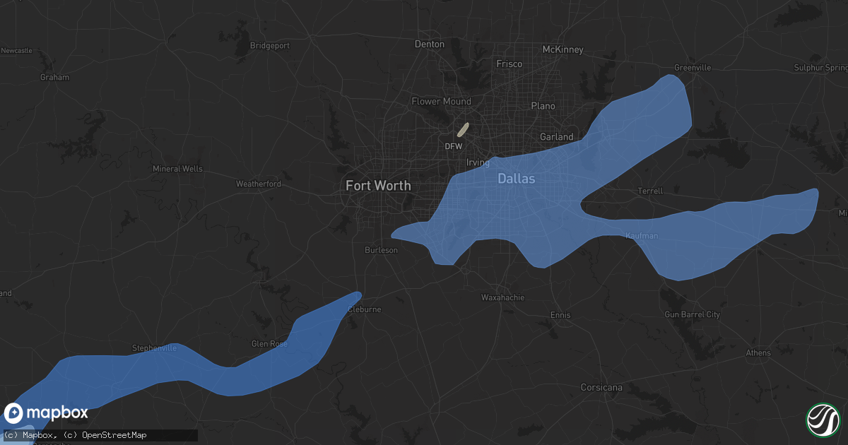 Hail map in Arlington, TX on March 16, 2021