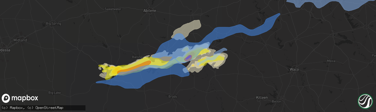 Hail map in Brownwood, TX on March 16, 2021