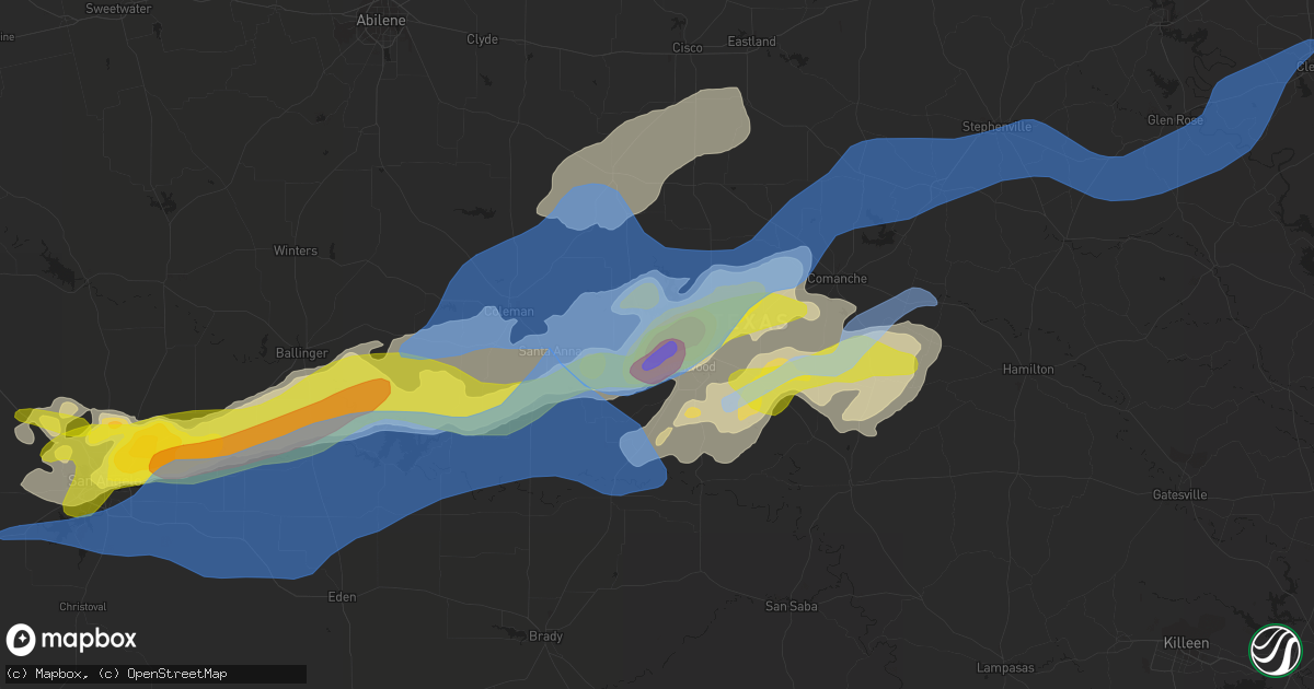 Hail map in Brownwood, TX on March 16, 2021