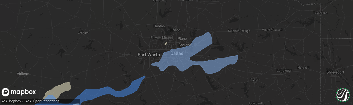 Hail map in Dallas, TX on March 16, 2021