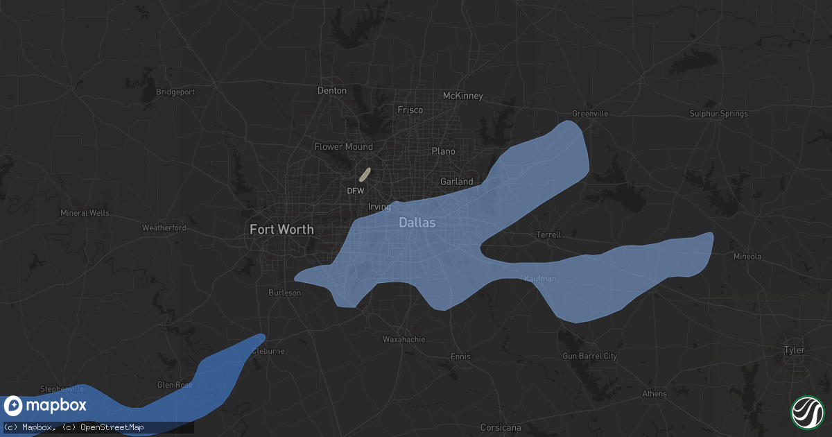 Hail map in Dallas, TX on March 16, 2021