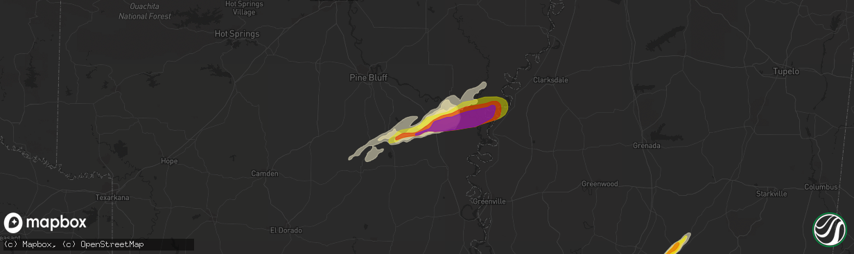 Hail map in Dumas, AR on March 16, 2021