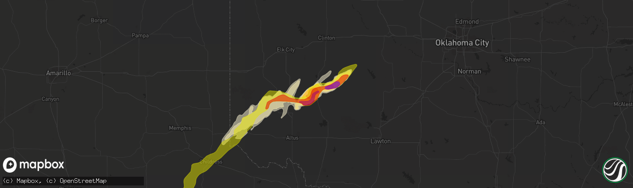 Hail map in Hobart, OK on March 16, 2021