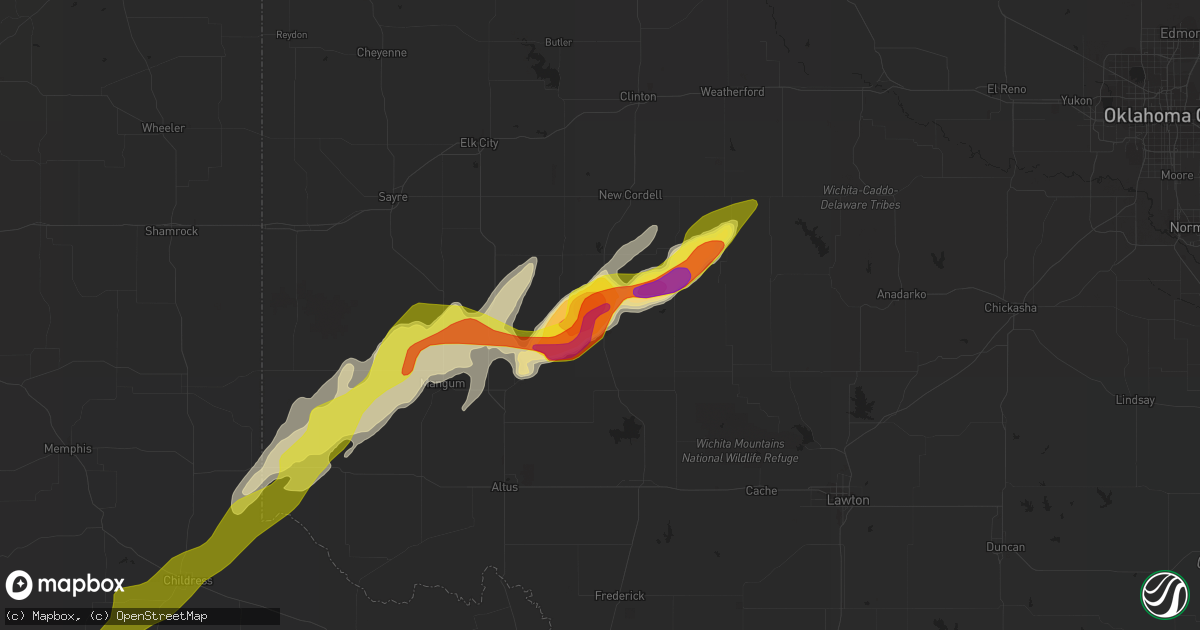 Hail map in Hobart, OK on March 16, 2021