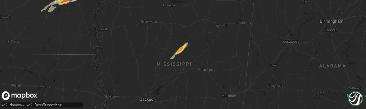 Hail map in Kosciusko, MS on March 16, 2021