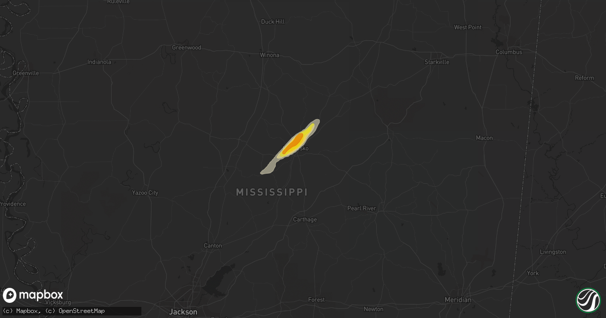 Hail map in Kosciusko, MS on March 16, 2021