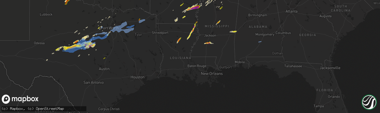 Hail map in Louisiana on March 16, 2021