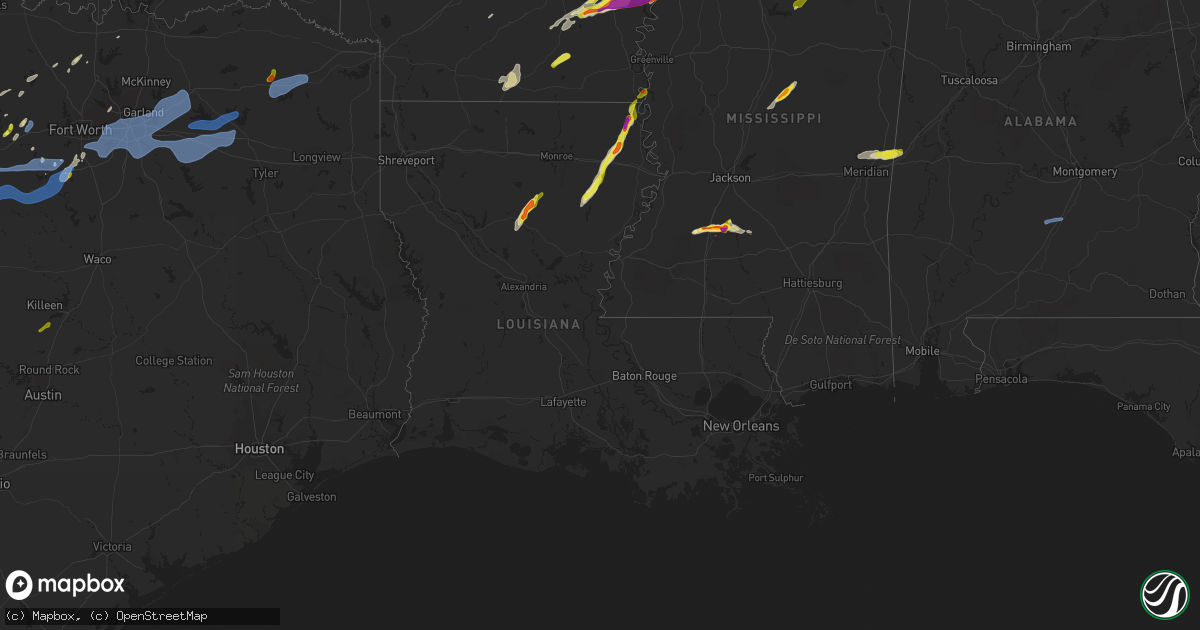 Hail map in Louisiana on March 16, 2021