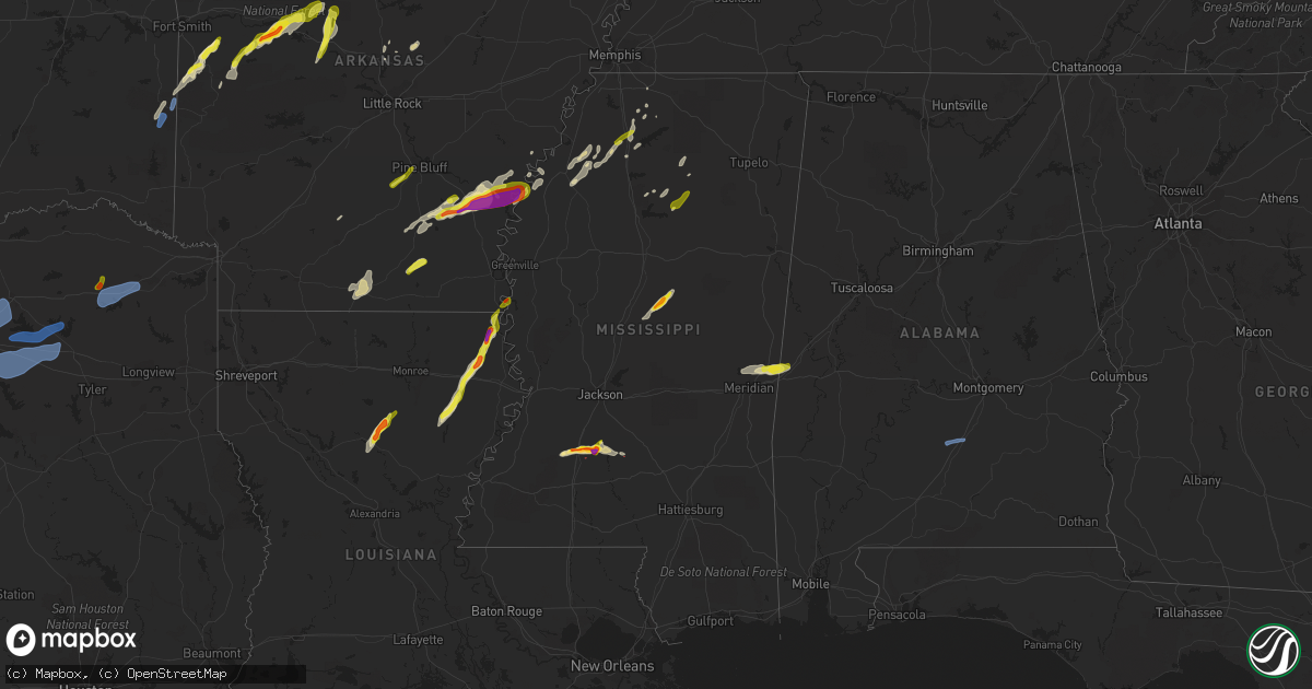 Hail map in Mississippi on March 16, 2021