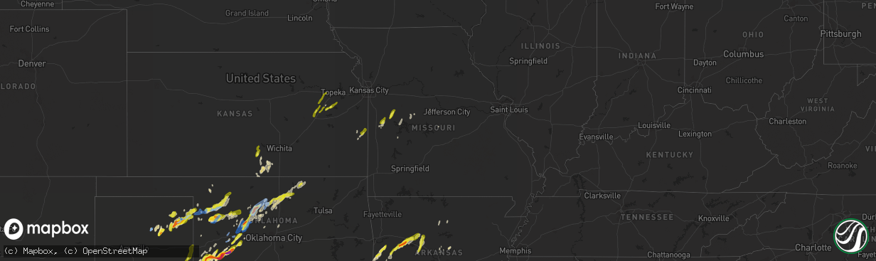 Hail map in Missouri on March 16, 2021