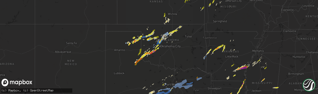 Hail map in Oklahoma on March 16, 2021