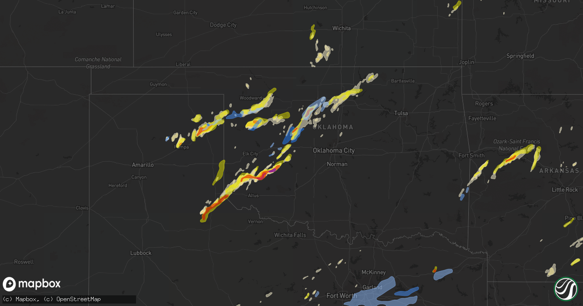 Hail map in Oklahoma on March 16, 2021