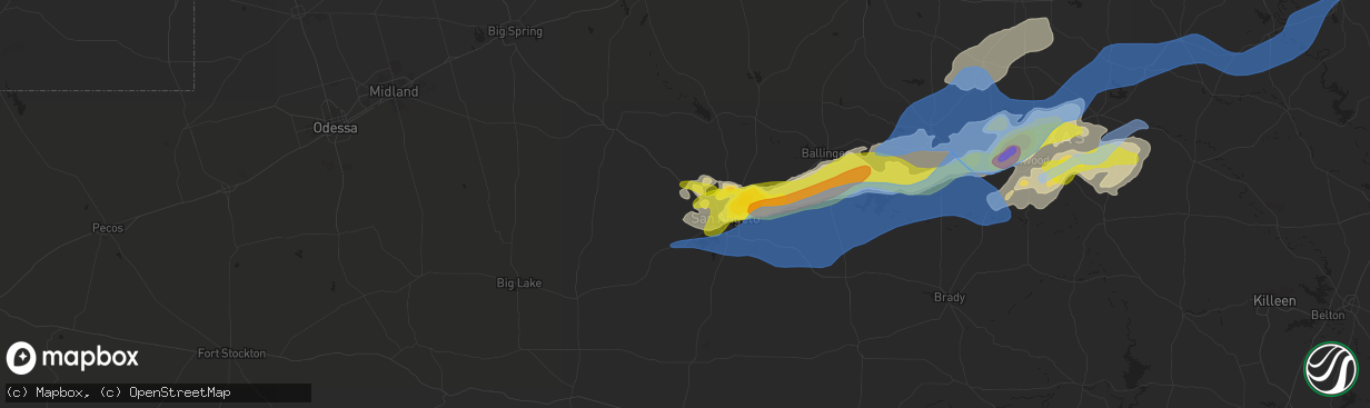 Hail map in San Angelo, TX on March 16, 2021