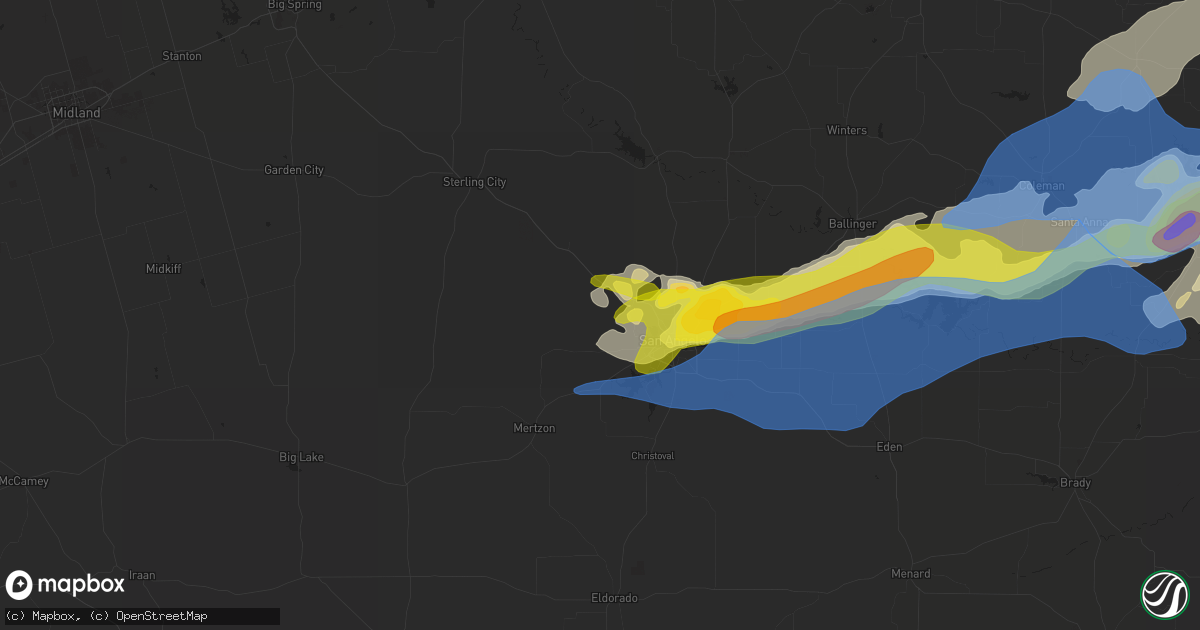 Hail map in San Angelo, TX on March 16, 2021