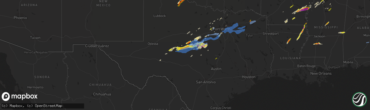 Hail map in Texas on March 16, 2021