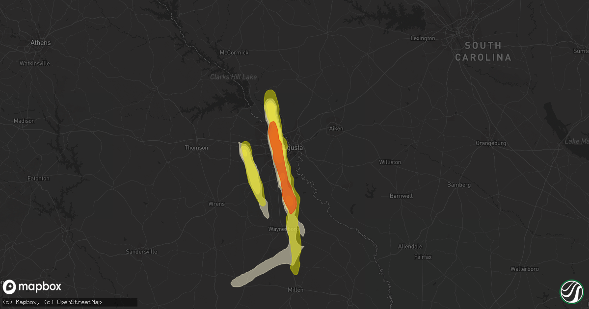 Hail map in Augusta, GA on March 16, 2022