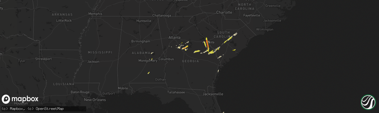 Hail map in Georgia on March 16, 2022