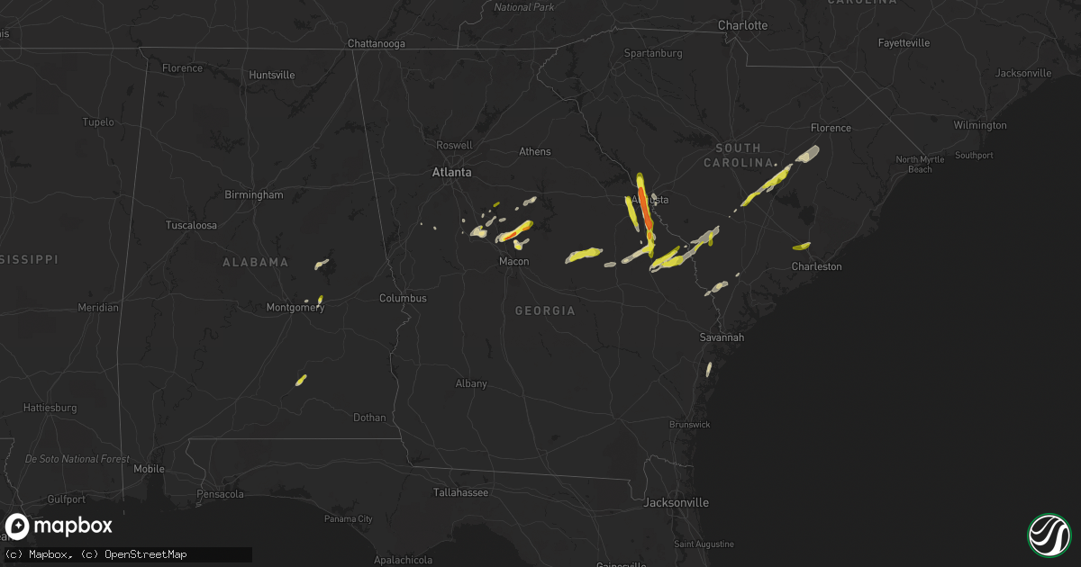 Hail map in Georgia on March 16, 2022