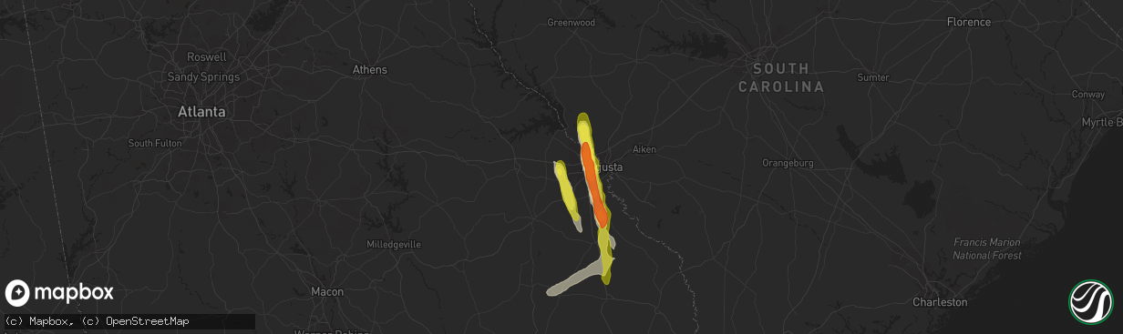 Hail map in Grovetown, GA on March 16, 2022