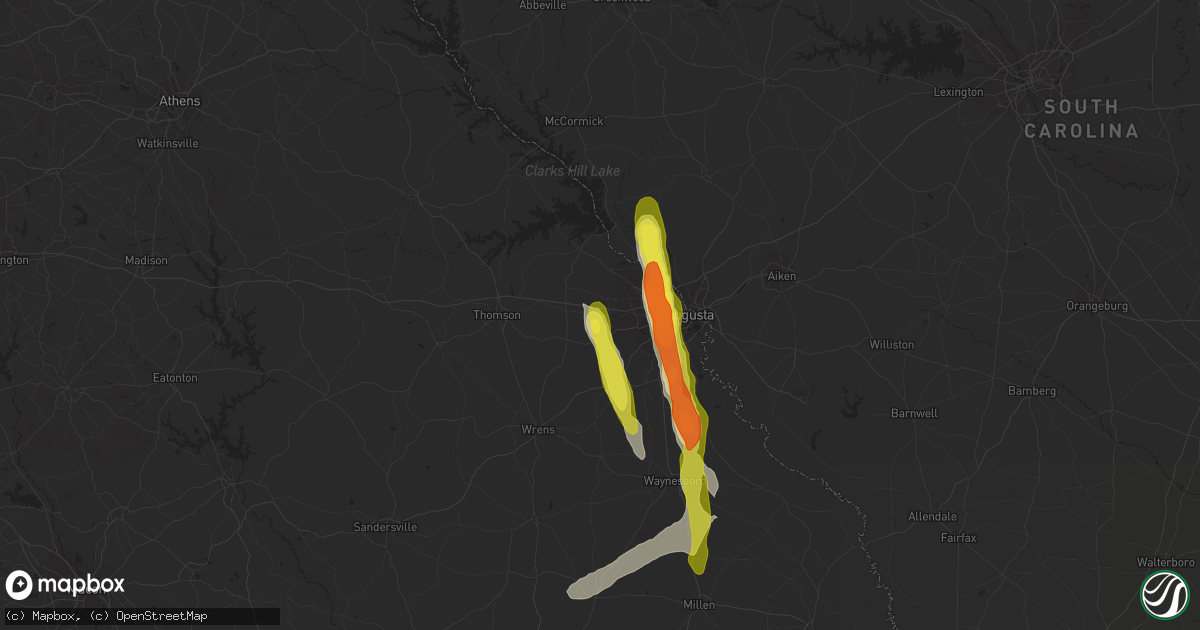 Hail map in Grovetown, GA on March 16, 2022