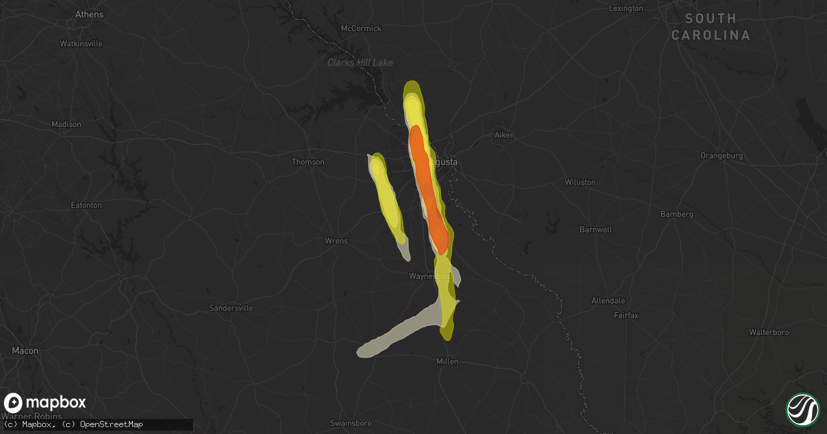 Hail map in Hephzibah, GA on March 16, 2022