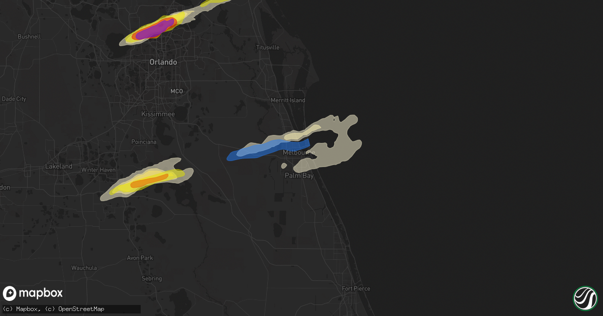 Hail map in Melbourne, FL on March 16, 2022