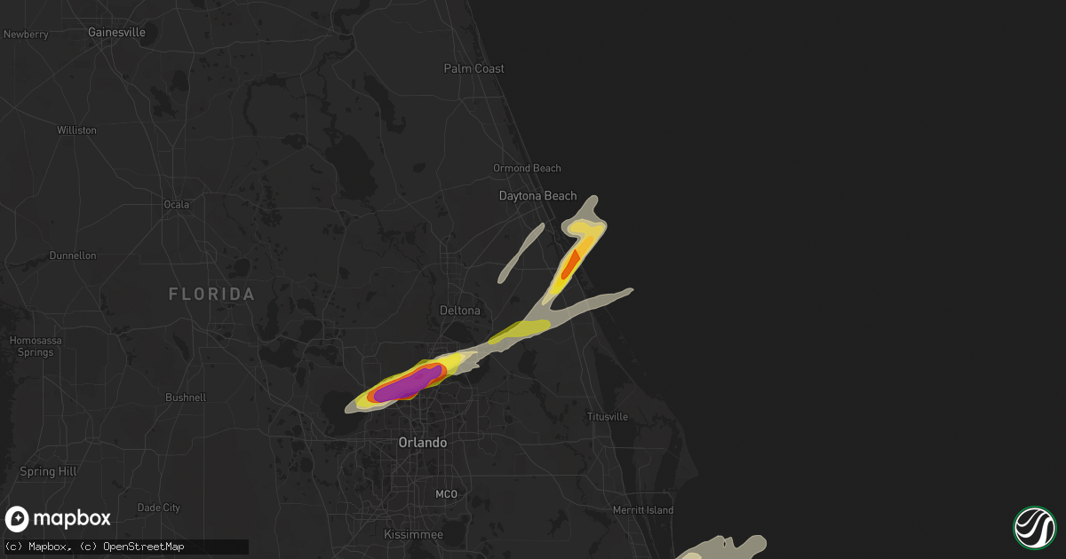 Hail map in New Smyrna Beach, FL on March 16, 2022
