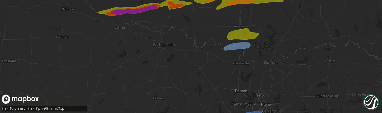 Hail map in Ardmore, OK on March 16, 2023
