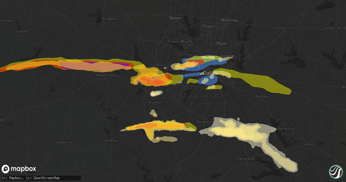 Hail map in Arlington, TX on March 16, 2023