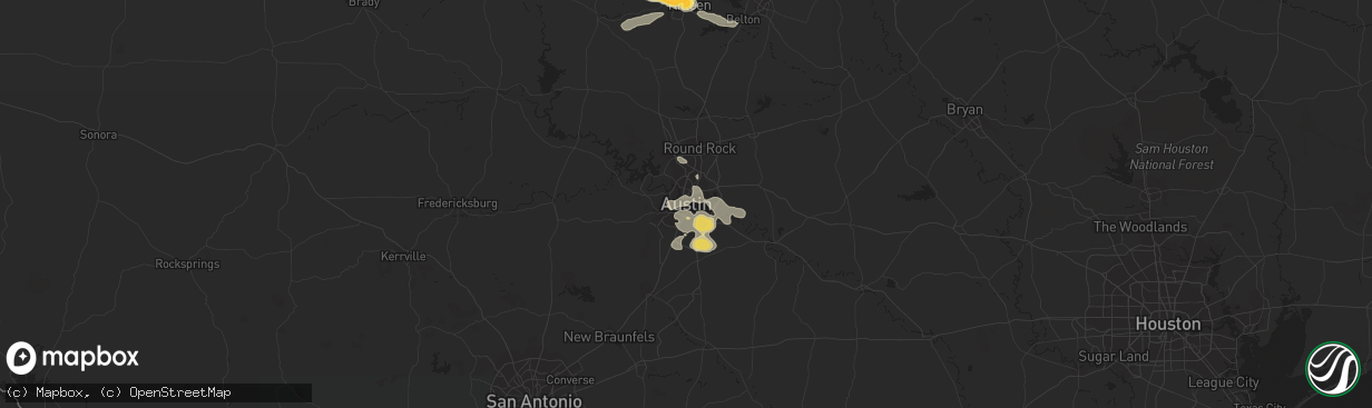 Hail map in Austin, TX on March 16, 2023