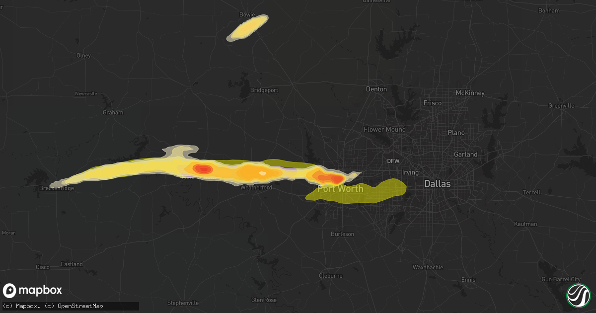 Hail map in Azle, TX on March 16, 2023