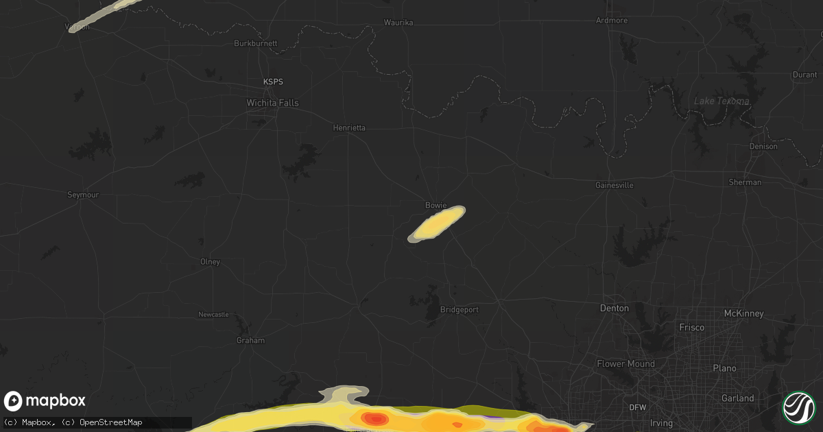 Hail map in Bowie, TX on March 16, 2023
