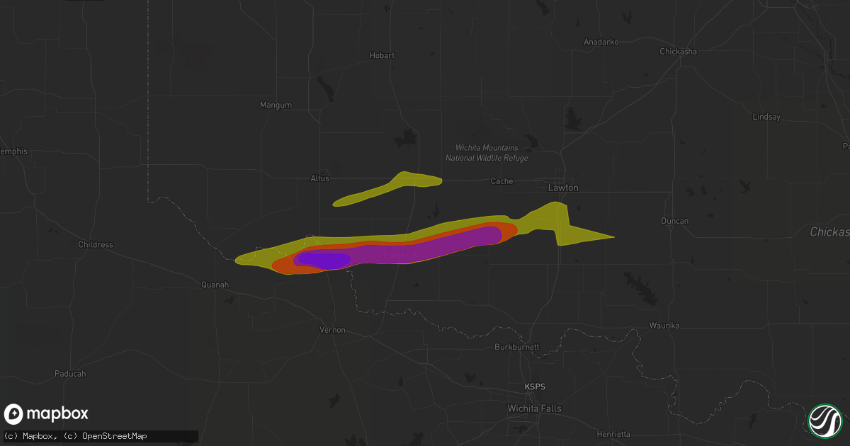 Hail map in Chattanooga, OK on March 16, 2023