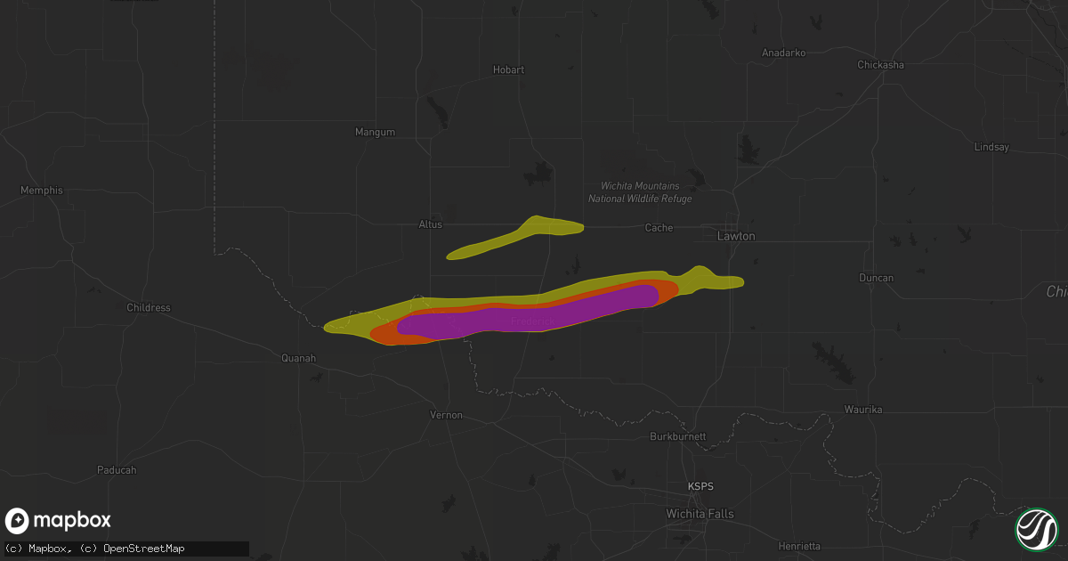 Hail map in Chillicothe, TX on March 16, 2023